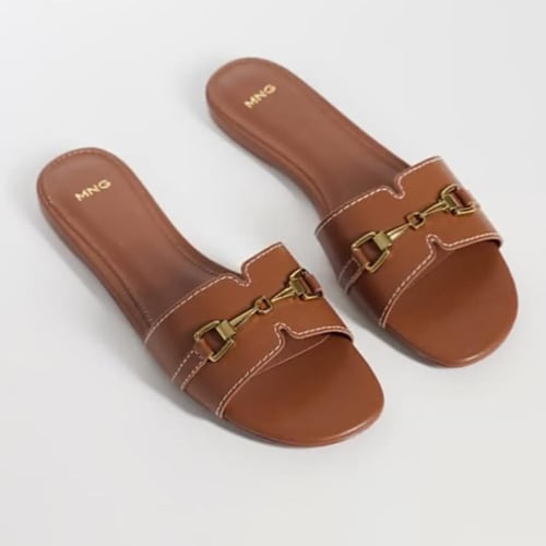 Mango leather slide sandals